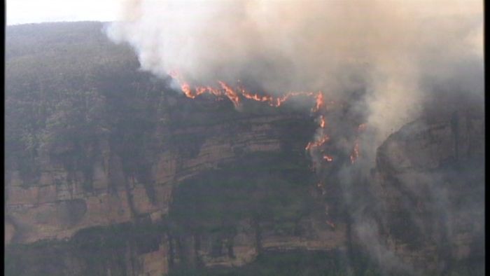 Wind fans ferocious flames in the Blue Mountains.