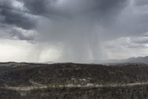 An aerial view as rain begins to fall on drought and fire-ravaged country near Tamworth ahead of predicted further wet weather across NSW and Victoria this week in Tamworth, Australia. Getty Images